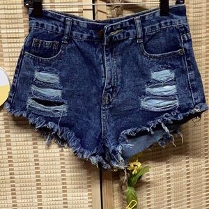 SHEIN  DISTRESSED BLUE SHORTS